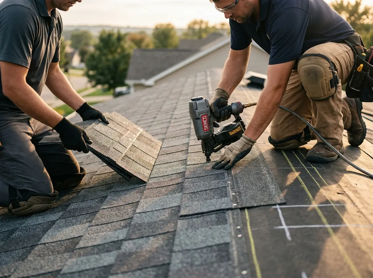 Professional roofer working on a residential roof in Chickasha